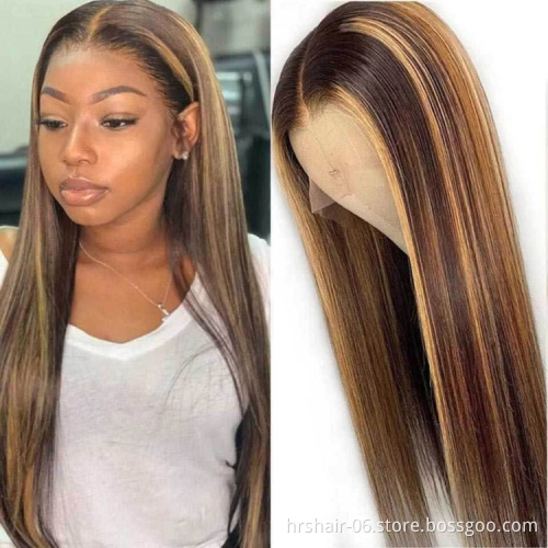 natural wave piano highlight 4/27 color 4*4 lace wig silky Virgin Cuticle Aligned Brazilian Human Hair wig for black woman